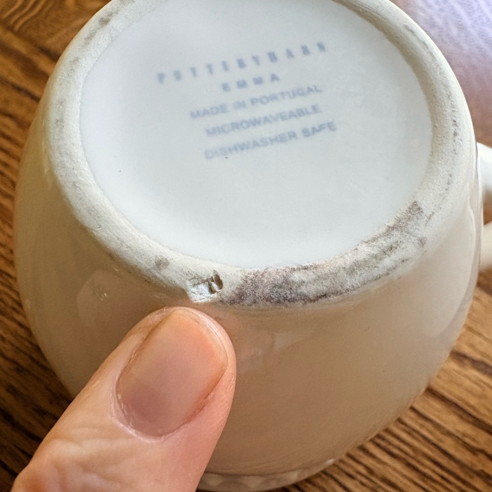 Pottery Barn Emma White/Cream Beaded Mugs- set of 2- 10 oz. - Picture 4 of 10